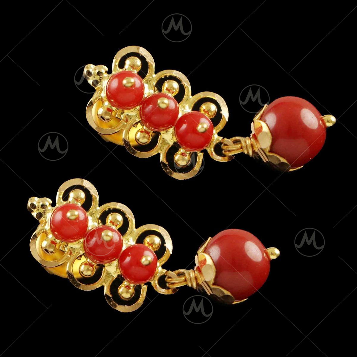 Mediterranean Red Coral 0.65 Carat White Diamond Yellow Gold 