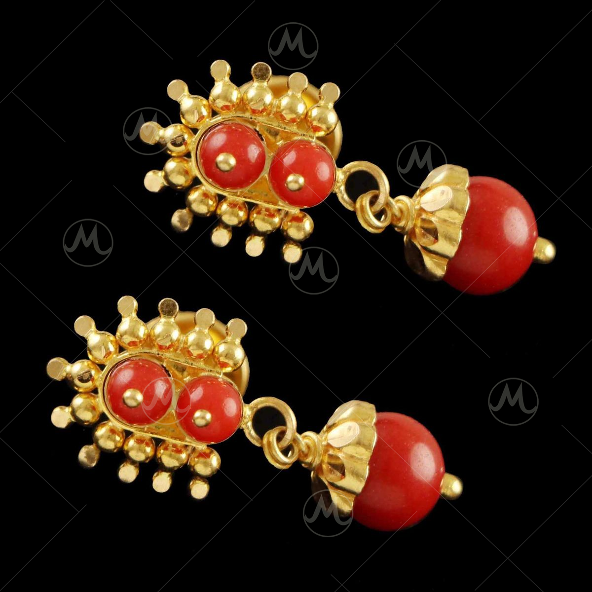 Antique 14 Karat Gold Red Coral Earrings | Heztia