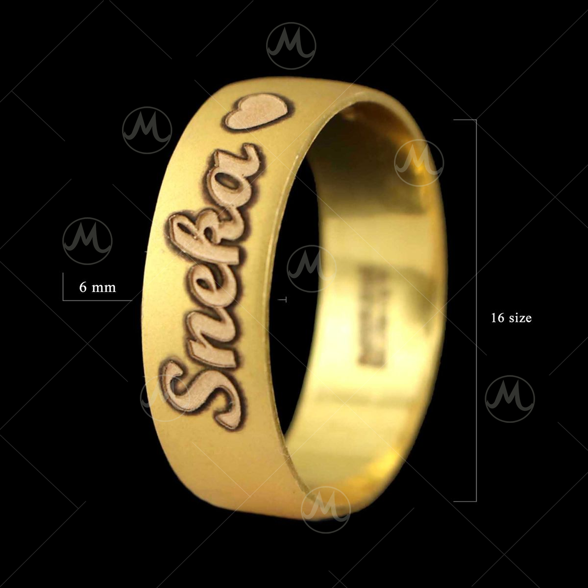 Gold round sale ring with name