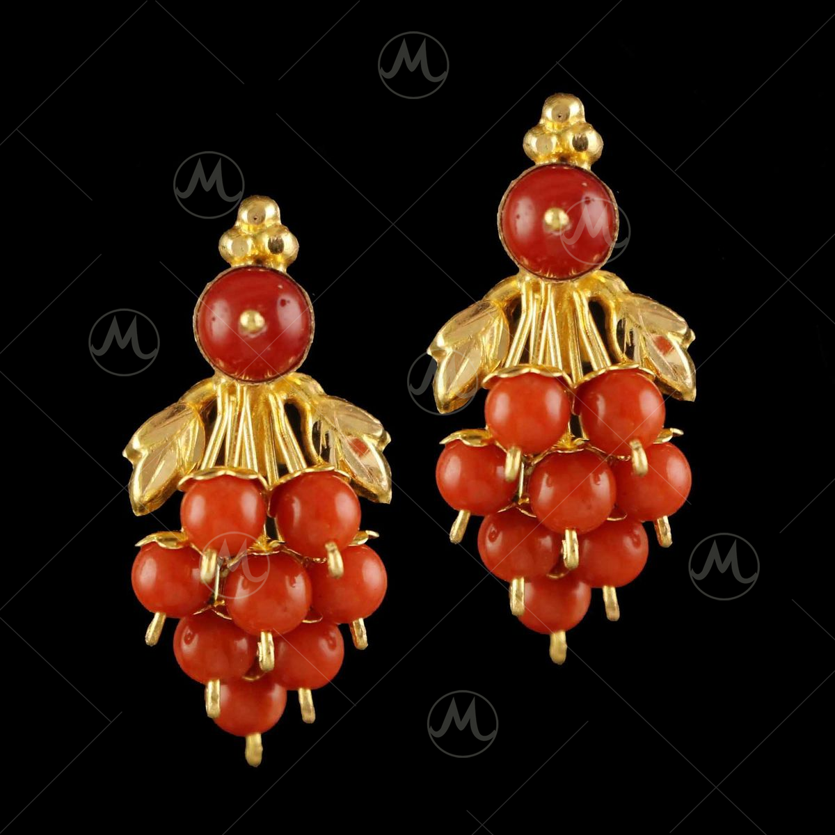 18k Gold Pearl Grape Cluster Earrings.