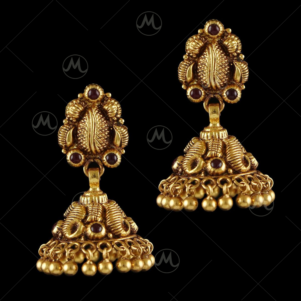 2 Line Beads Antique Gold Jhumka Earrings Trending Jimikki Kammal Designs  J24251