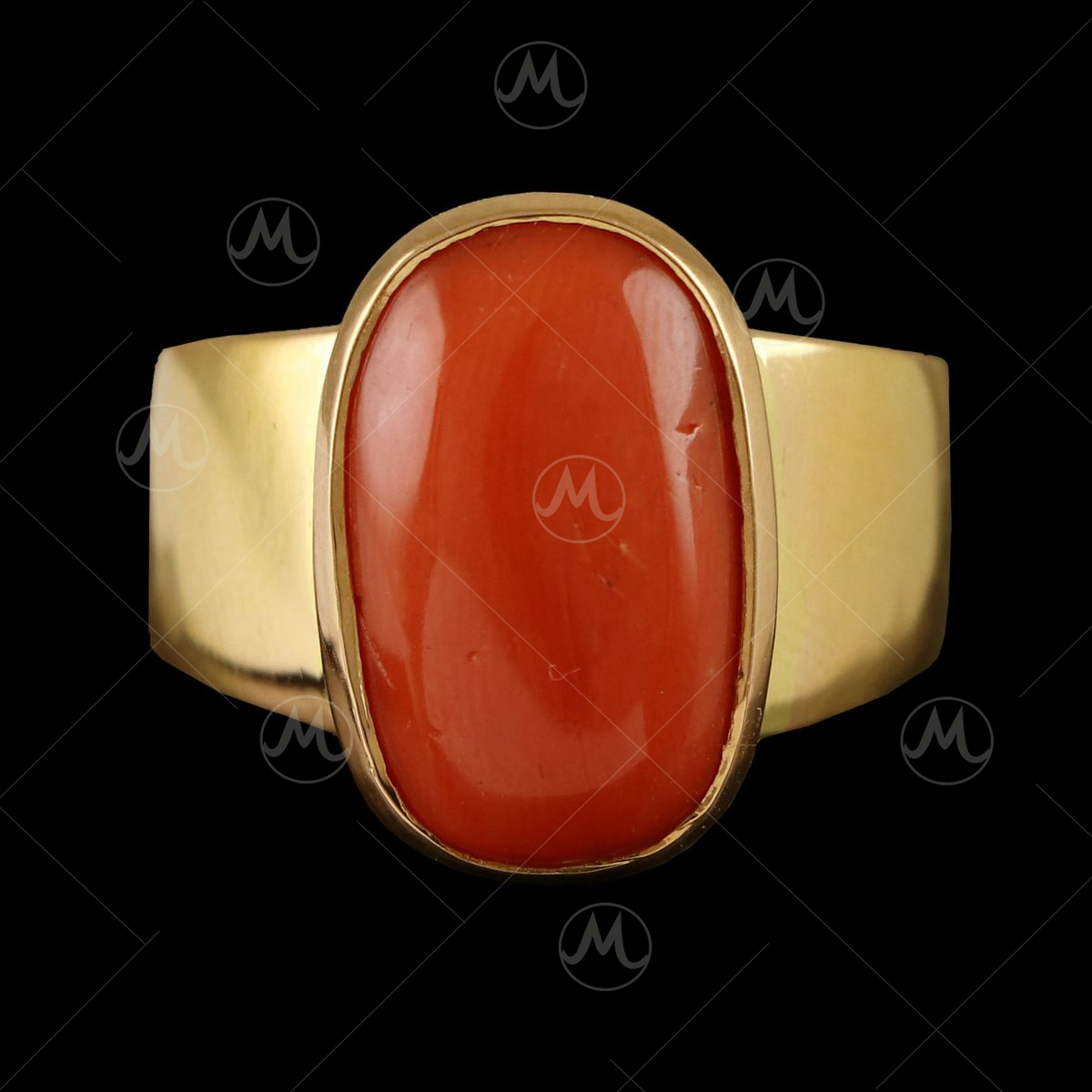 Red coral studded gold on sale ring