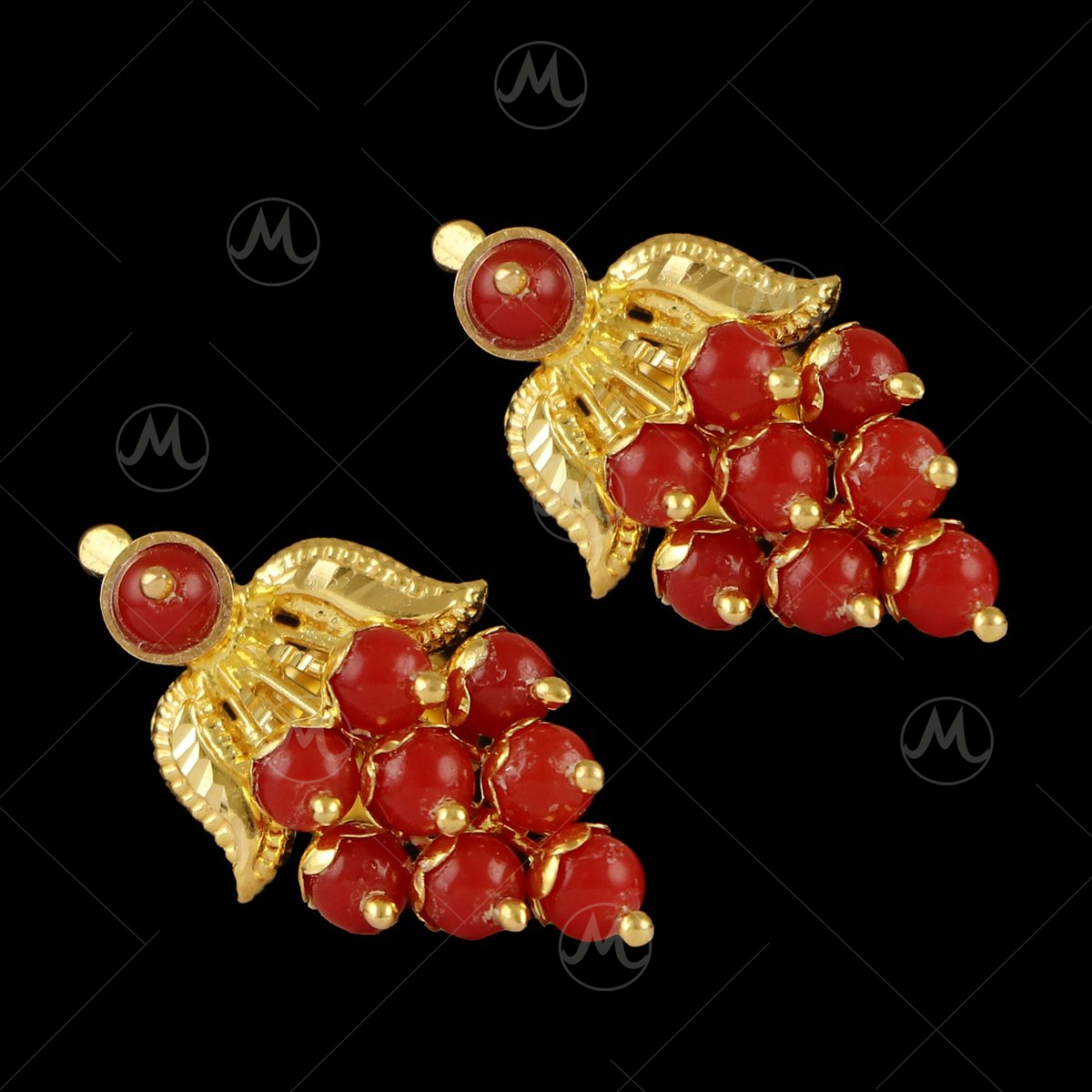 Shop Coral Stone Studs Online | 92.5 Gold Plated Stone Earrings Collections  – The Amethyst Store